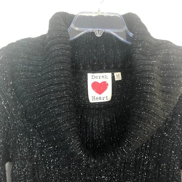 Derek Heart Y2K Cowl Neck Metallic Black Knit Sweater Size M - Picture 2 of 11